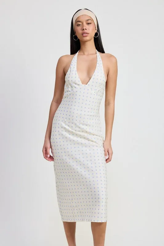 V NECK MAXI DRESS WITH NECK TIE
