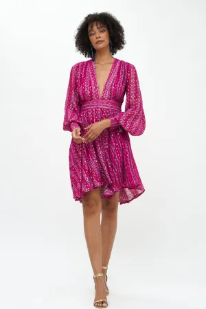 V-Neck Mini Dress- Melrose Magenta