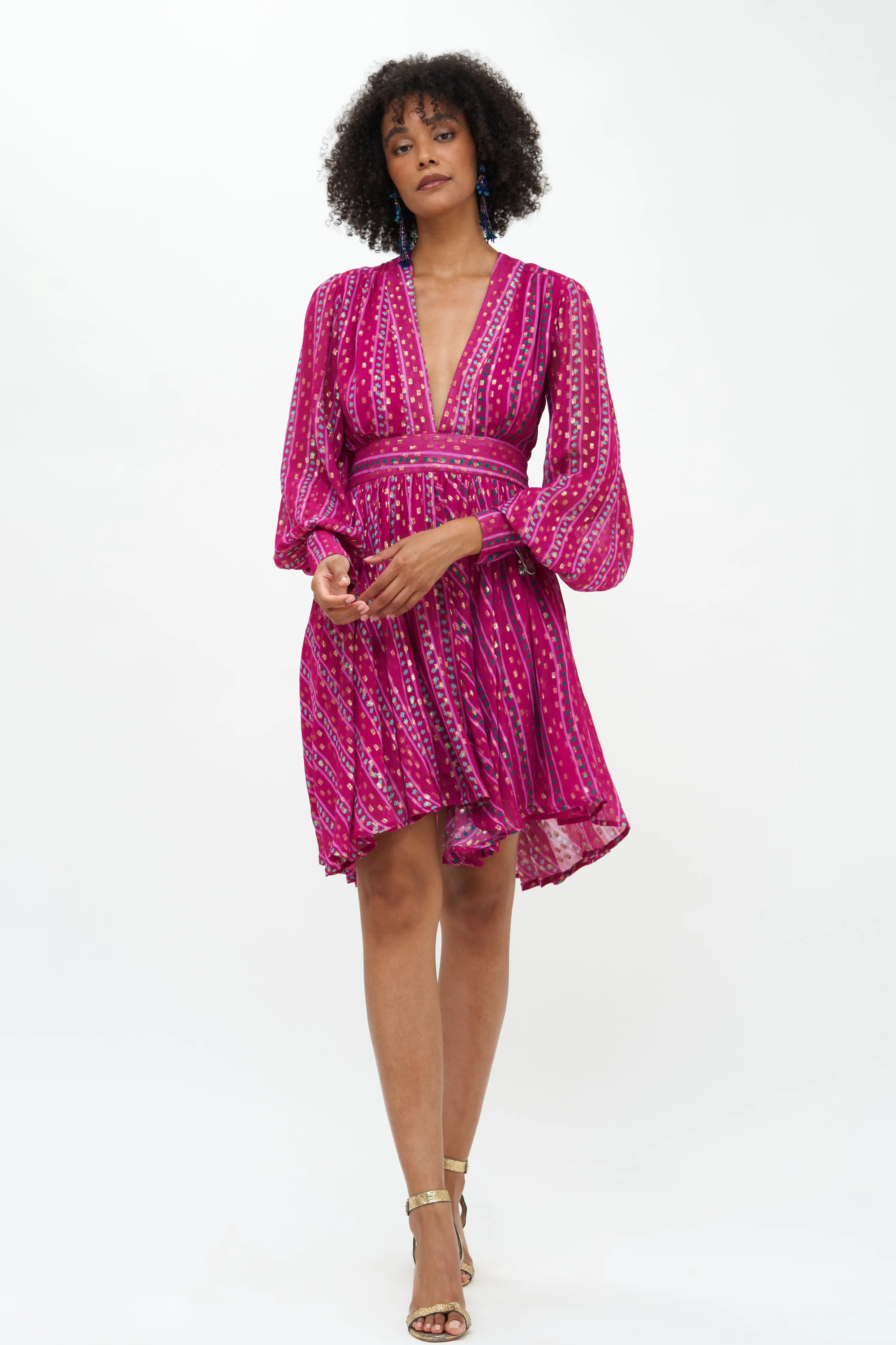 V-Neck Mini Dress- Melrose Magenta