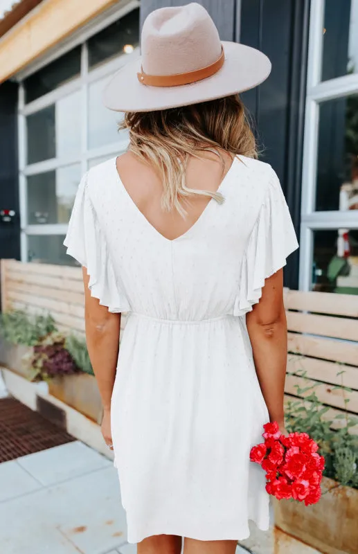 V-Neck Mini Dress with Ruffle Sleeves and Polka Dot Print