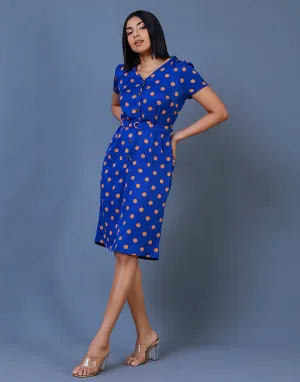 V-Neck Polka Dot Dress with Short Sleeves