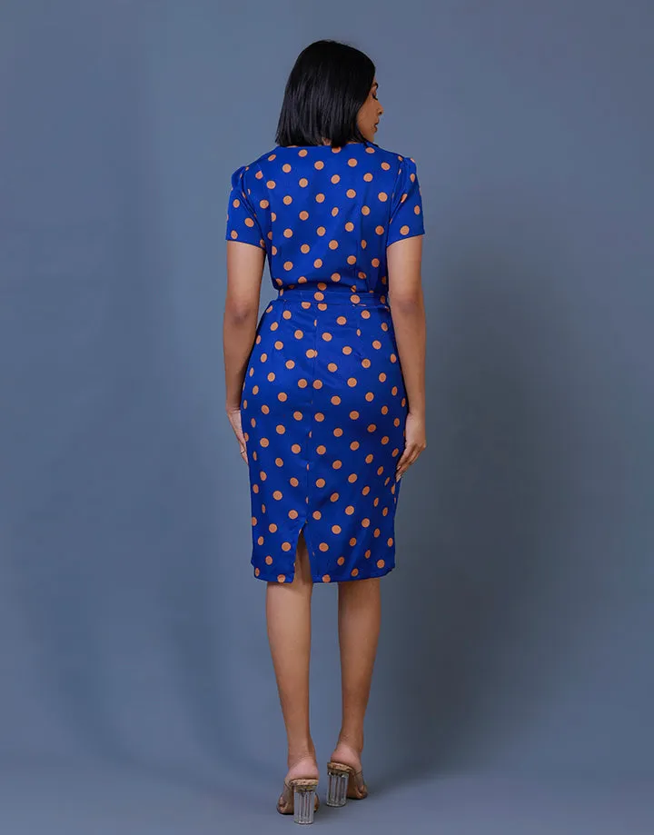 V-Neck Polka Dot Dress with Short Sleeves