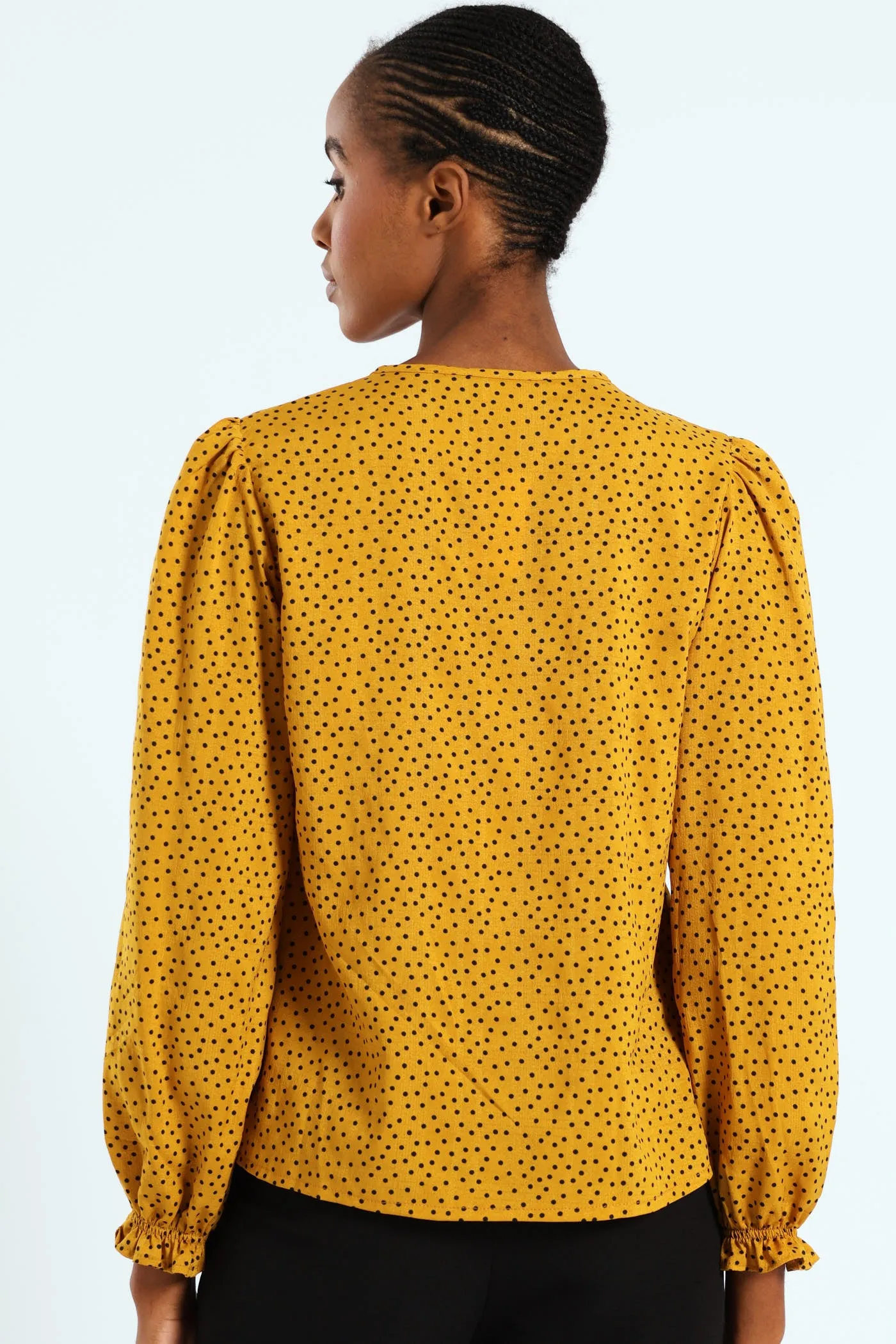 V-Neck Puff Sleeve Blouse - Mustard