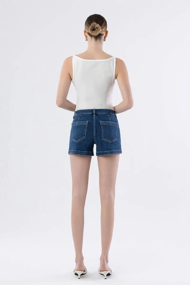 VERVET by Flying Monkey - High Rise Trouser Hem Utility Shorts in Sugar