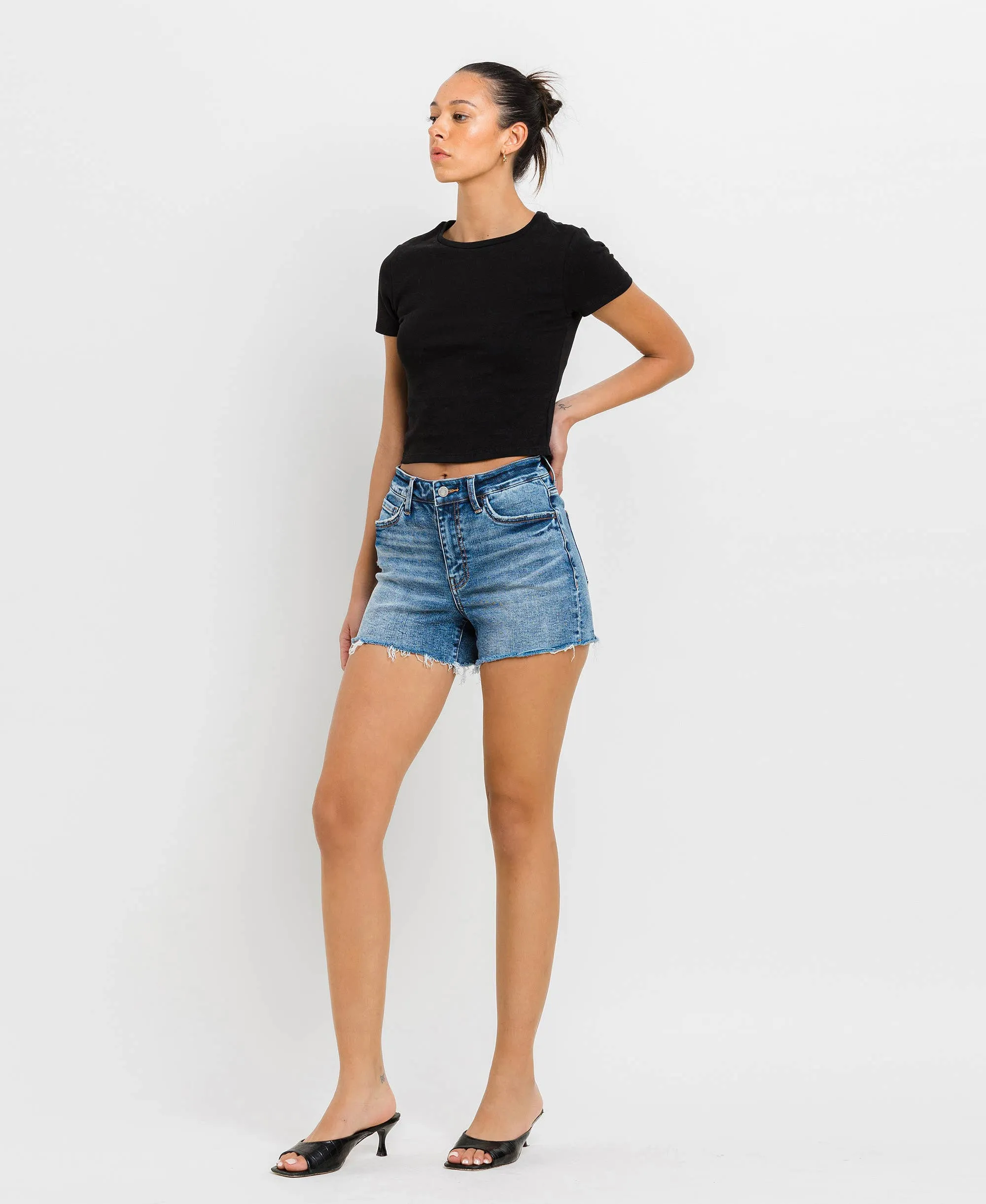 Vervet | High Rise Raw Hem Denim Shorts