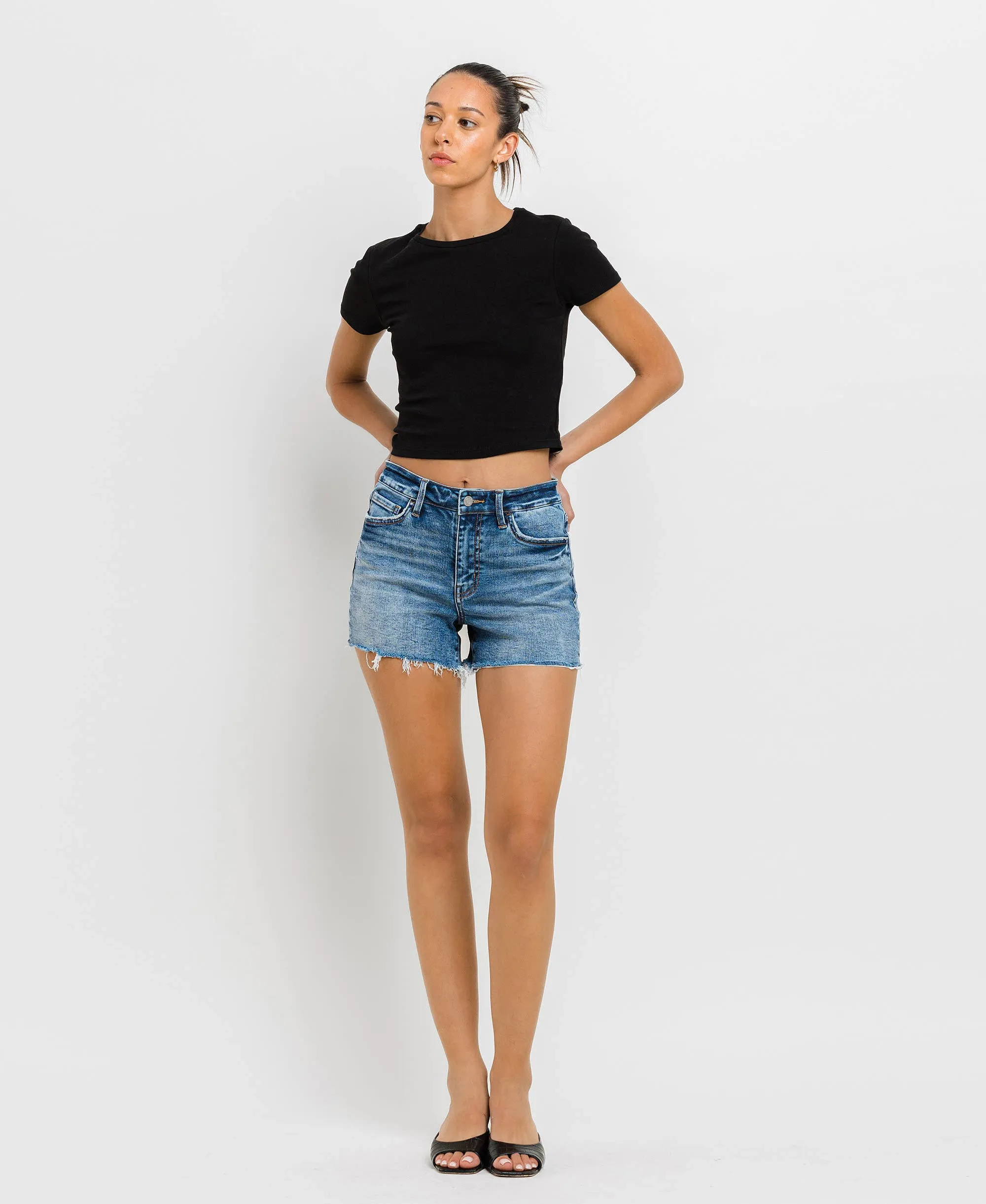 Vervet | High Rise Raw Hem Denim Shorts