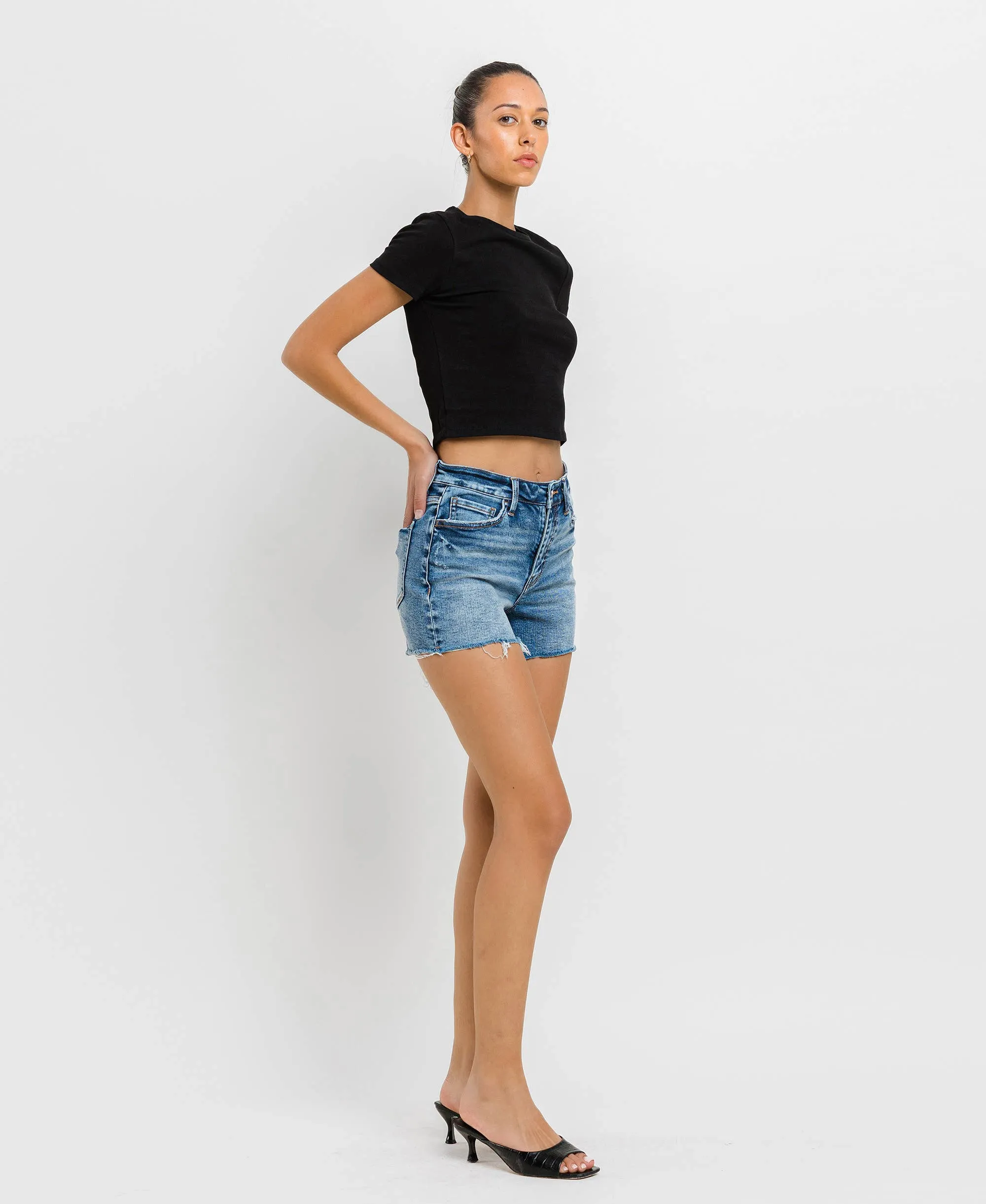 Vervet | High Rise Raw Hem Denim Shorts