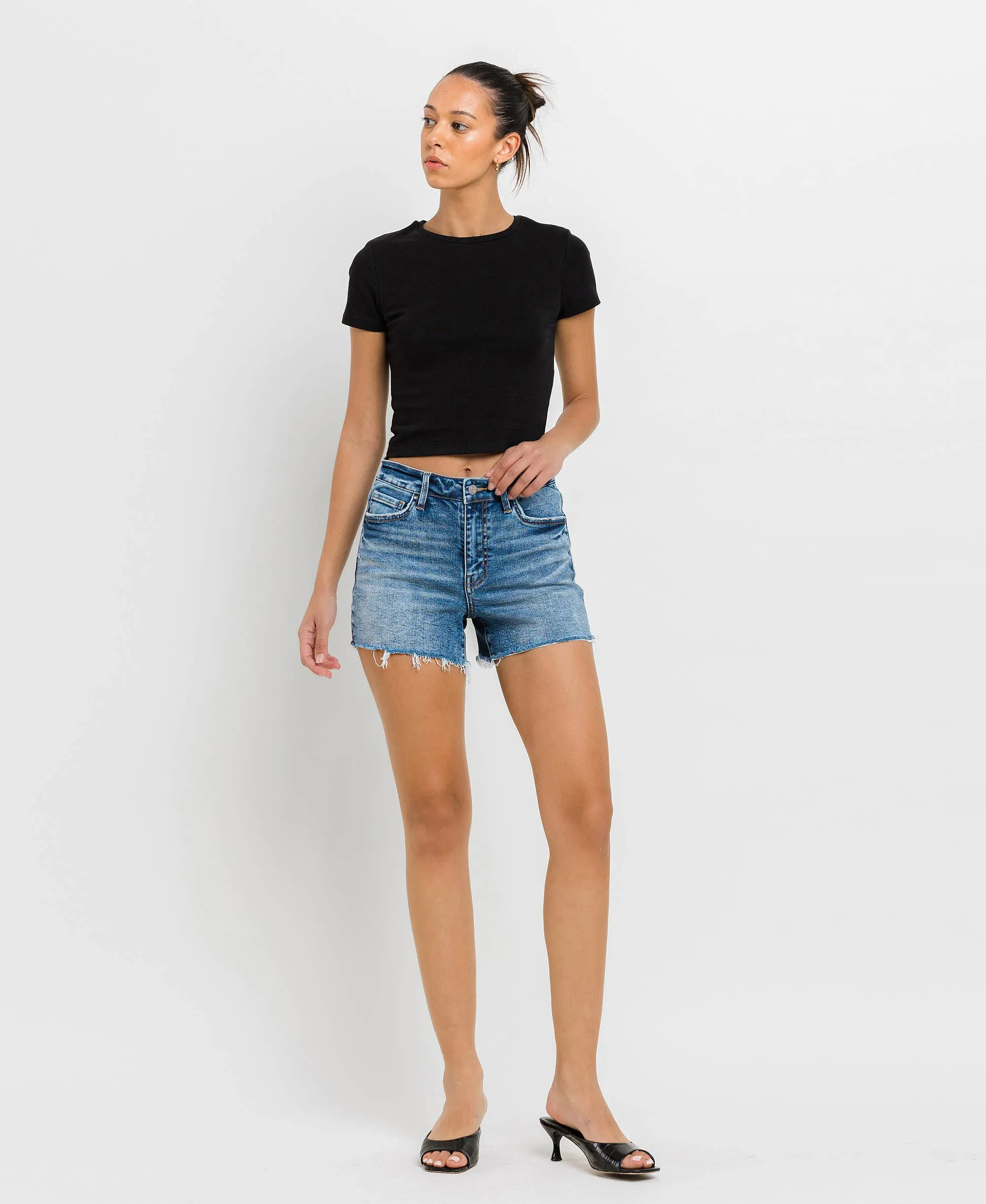 Vervet | High Rise Raw Hem Denim Shorts