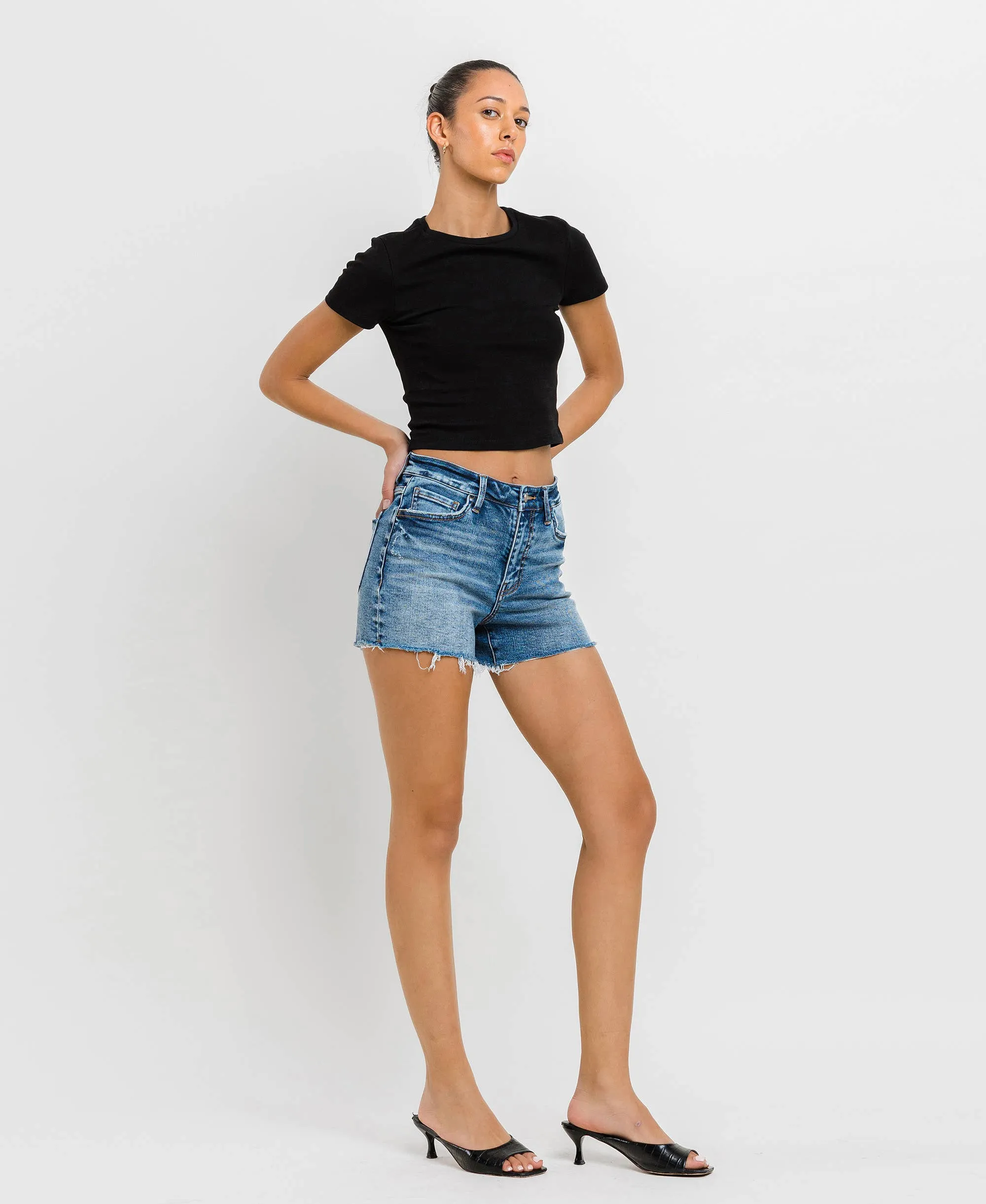 Vervet | High Rise Raw Hem Denim Shorts