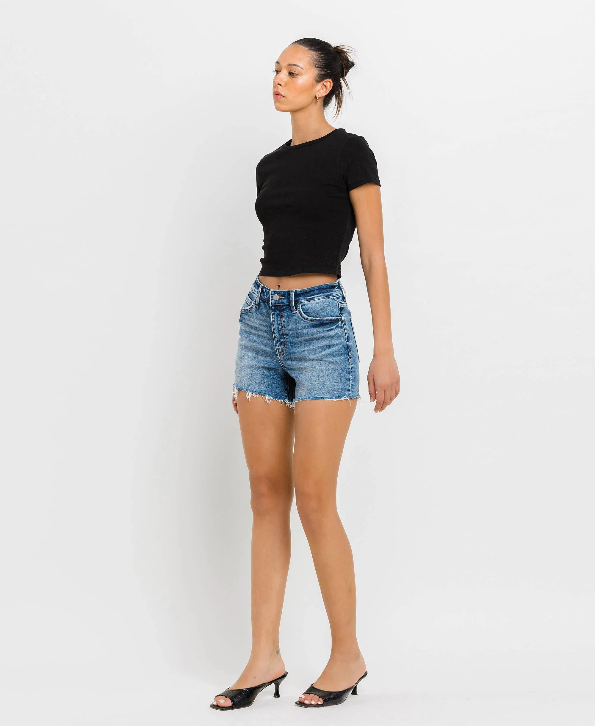 Vervet | High Rise Raw Hem Denim Shorts
