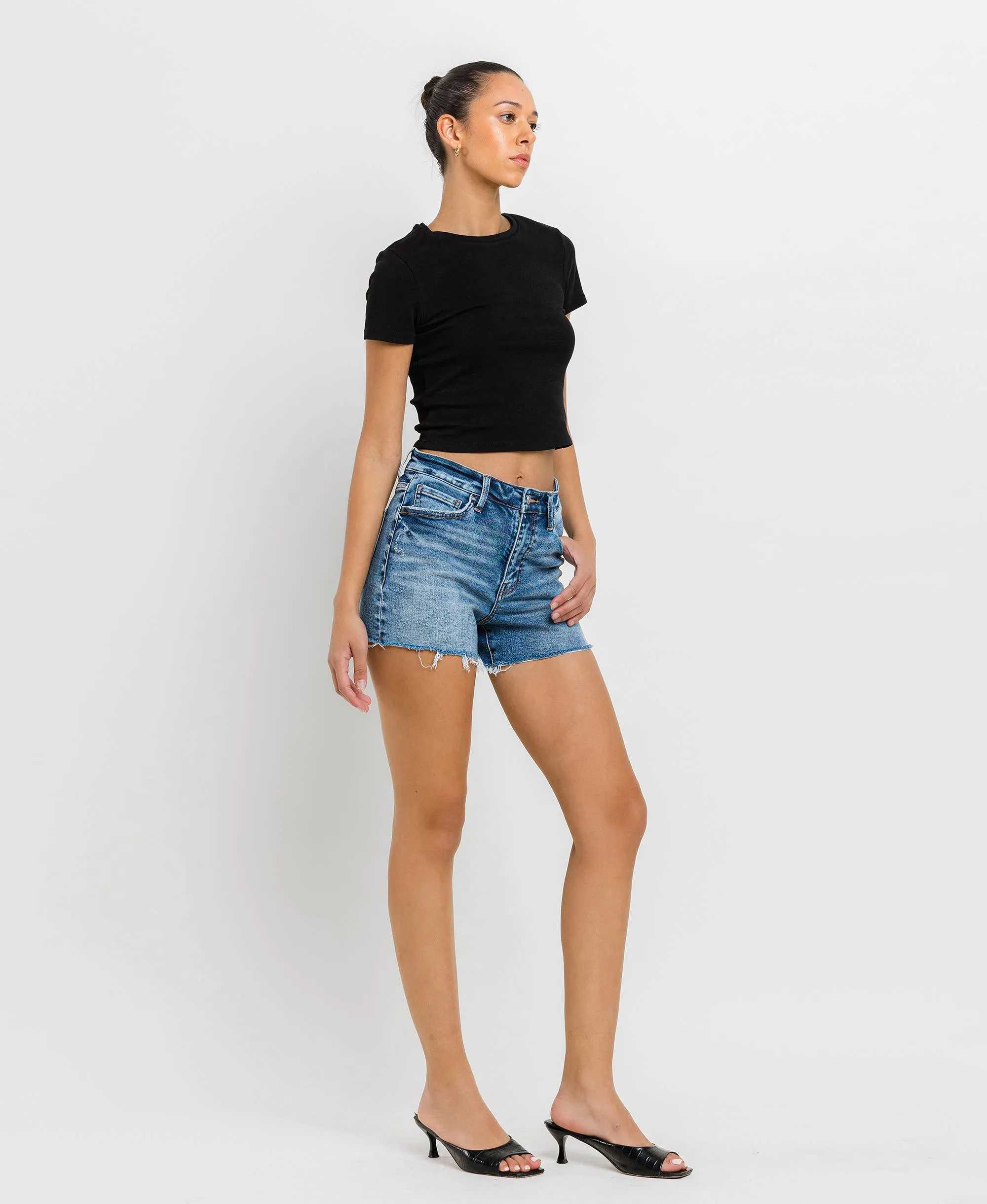 Vervet | High Rise Raw Hem Denim Shorts
