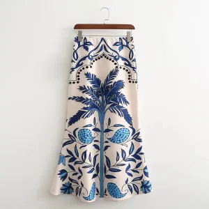 Vintage Floral Print Midi Skirt