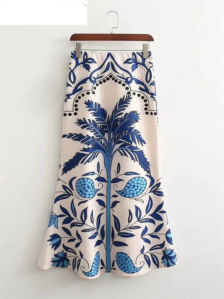 Vintage Floral Print Midi Skirt
