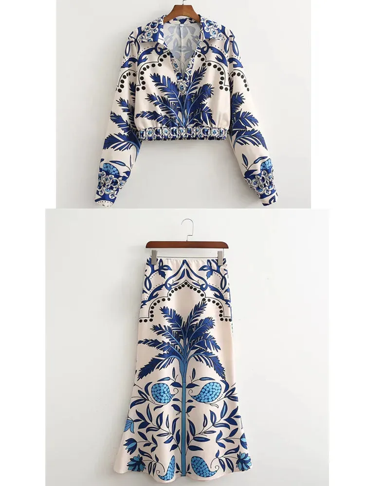 Vintage Floral Print Midi Skirt