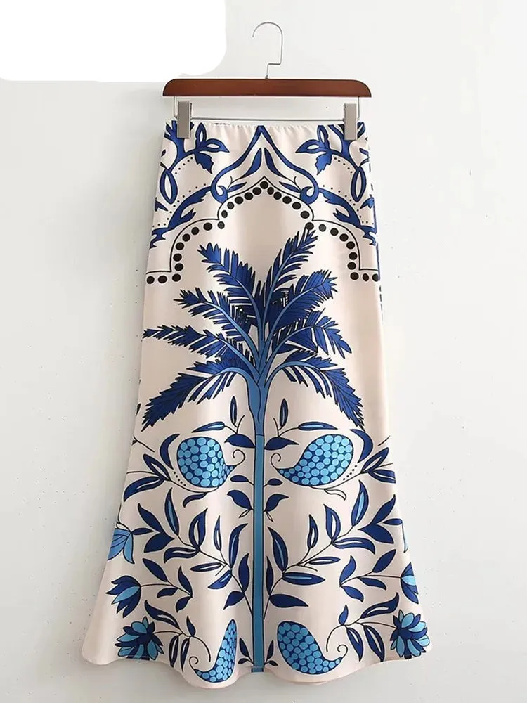 Vintage Floral Print Midi Skirt