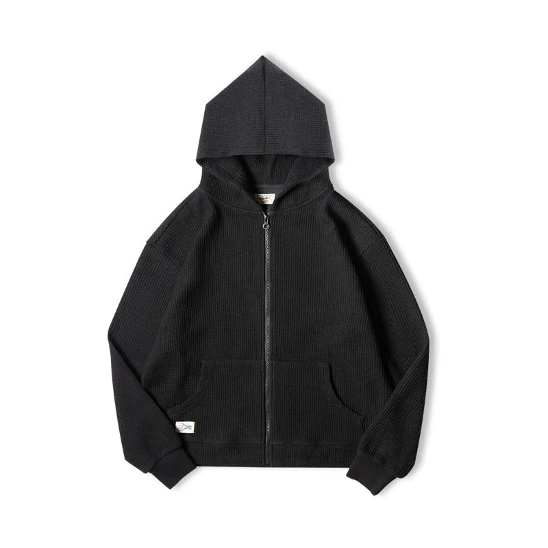 Vintage Gray Waffle Hoodies for Men Hooded Sweatshirts