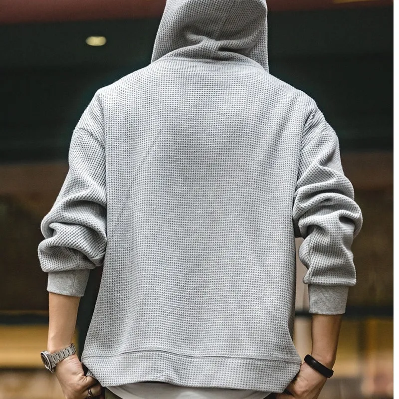 Vintage Gray Waffle Hoodies for Men Hooded Sweatshirts