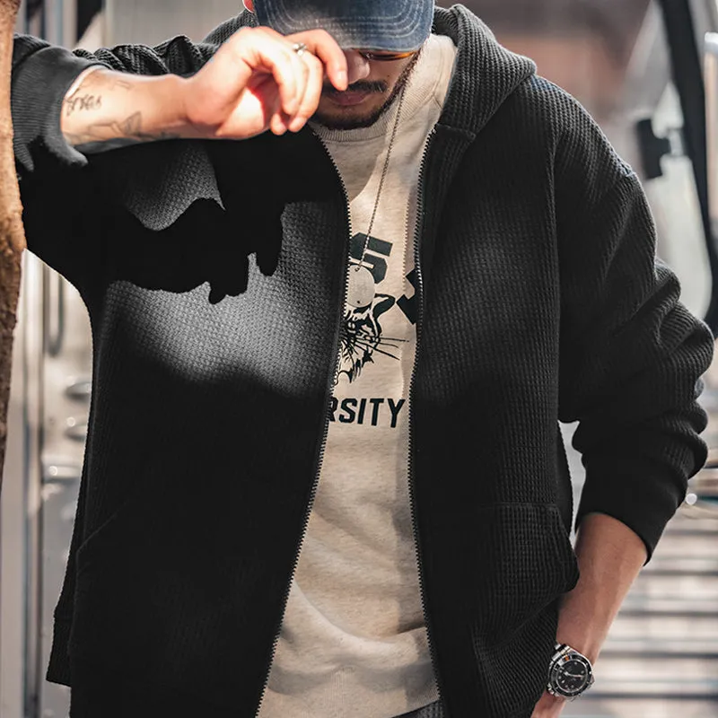 Vintage Gray Waffle Hoodies for Men Hooded Sweatshirts