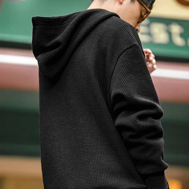 Vintage Gray Waffle Hoodies for Men Hooded Sweatshirts