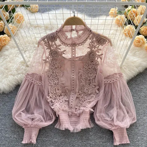 Vintage Lace Puff Long Sleeve Blouse