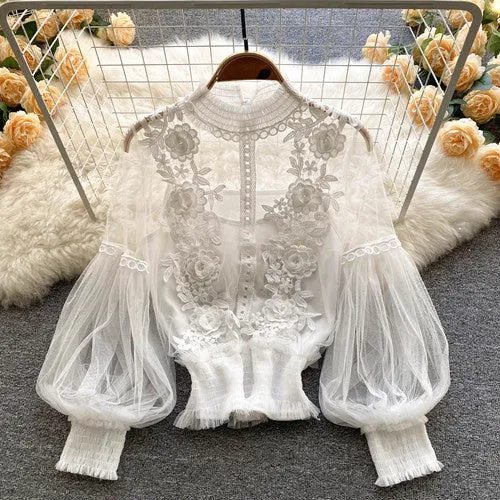 Vintage Lace Puff Long Sleeve Blouse
