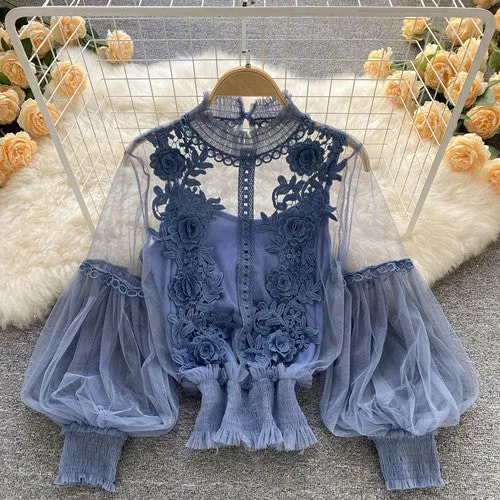 Vintage Lace Puff Long Sleeve Blouse