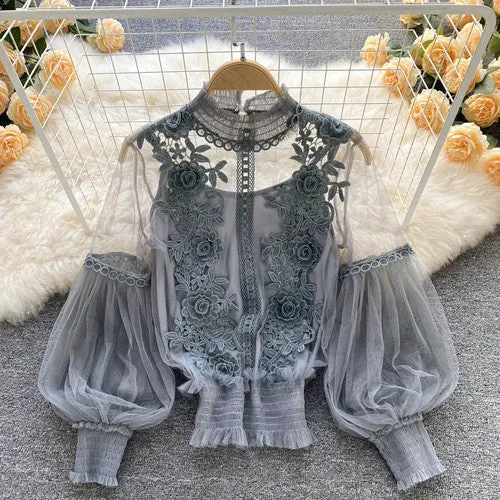 Vintage Lace Puff Long Sleeve Blouse