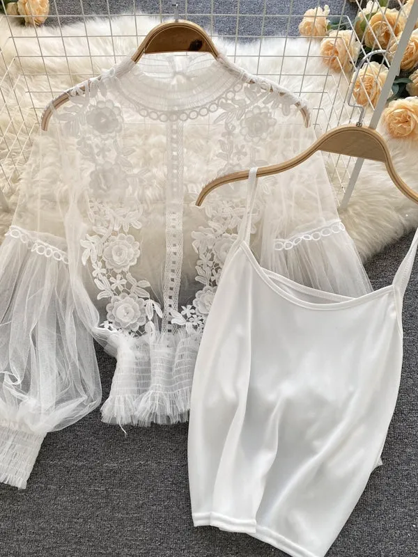 Vintage Lace Puff Long Sleeve Blouse