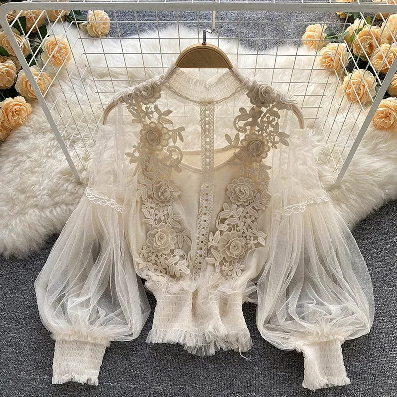 Vintage Lace Puff Long Sleeve Blouse