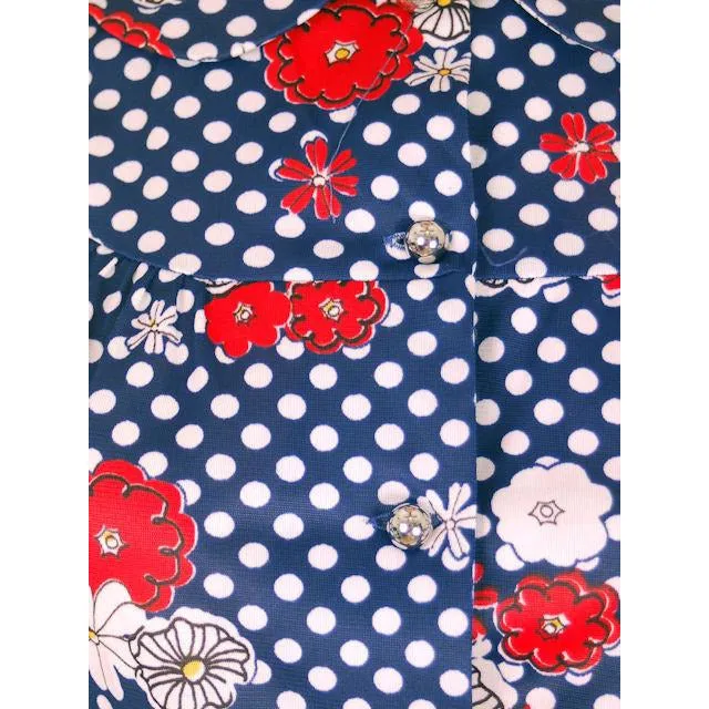 Vintage Playsuit Hot Pants1970s Polyester Polka Dot Floral S