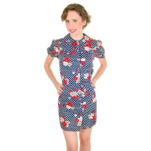 Vintage Playsuit Hot Pants1970s Polyester Polka Dot Floral S