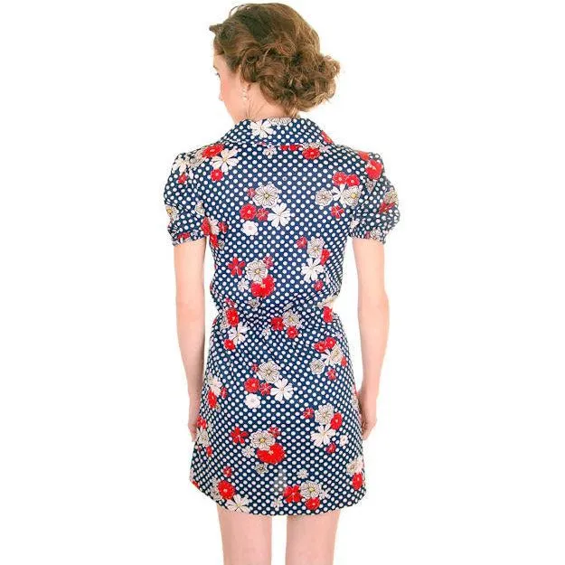 Vintage Playsuit Hot Pants1970s Polyester Polka Dot Floral S