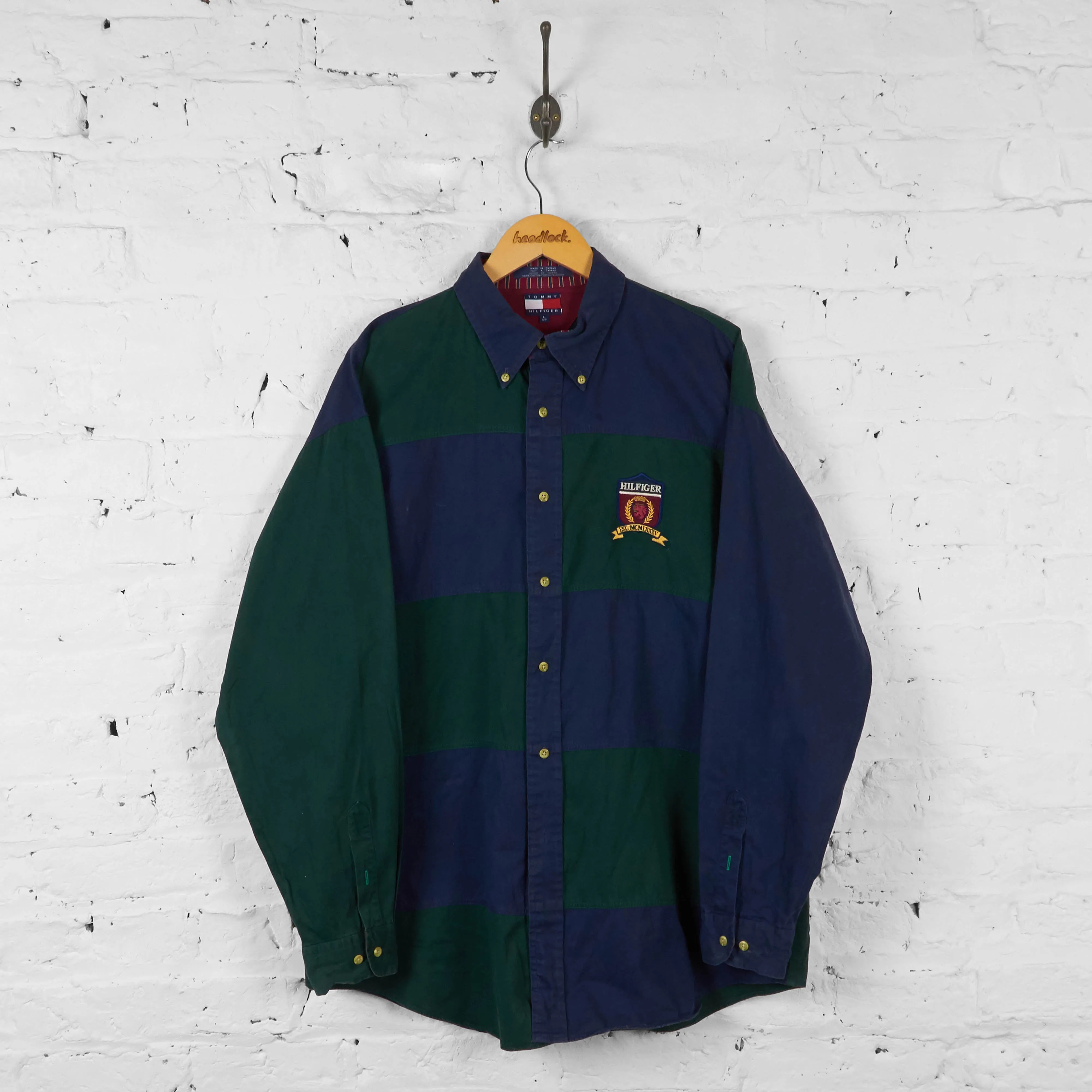 Vintage Tommy Hilfiger Striped Shirt - Green/Navy - L