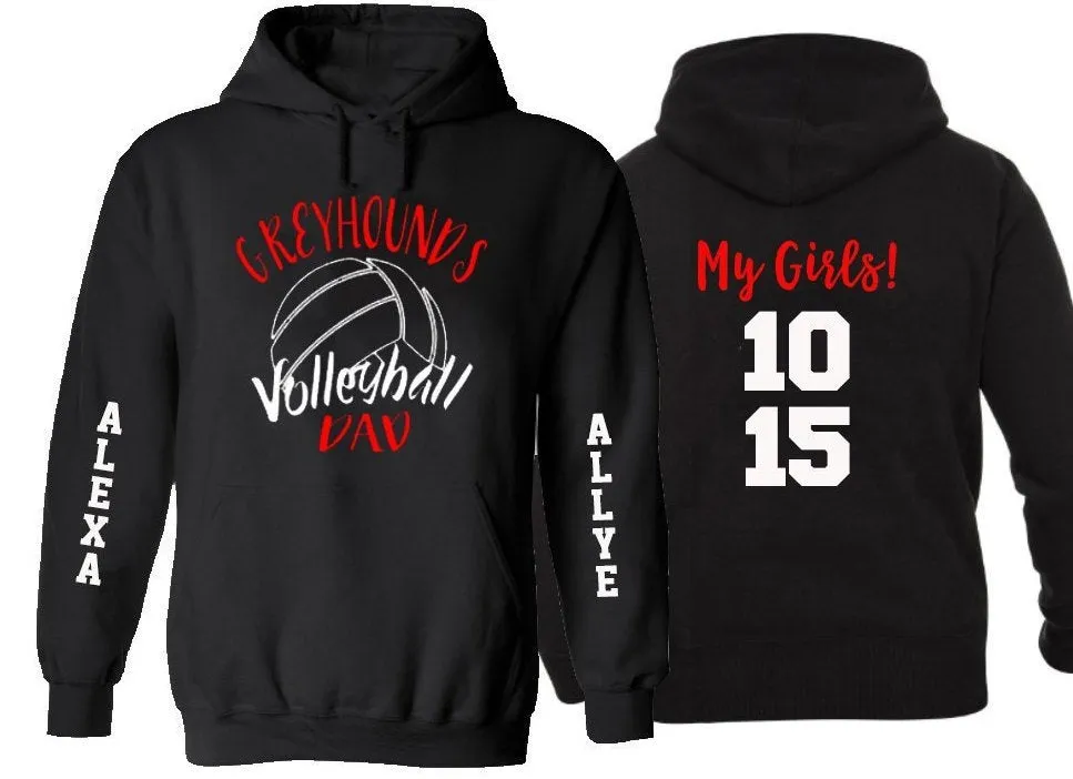 Volleyball Dad Hoodie | Volleyball Hoodies | Volleyball Shirts | Two Names Two Numbers Hoodie | Customize your team colors