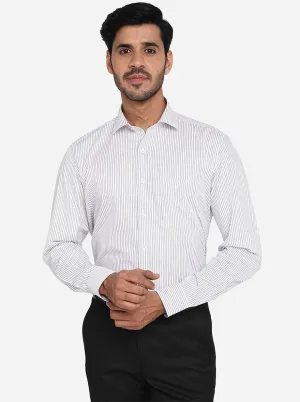 White & Black Striped Regular Fit Formal Shirt | JadeBlue