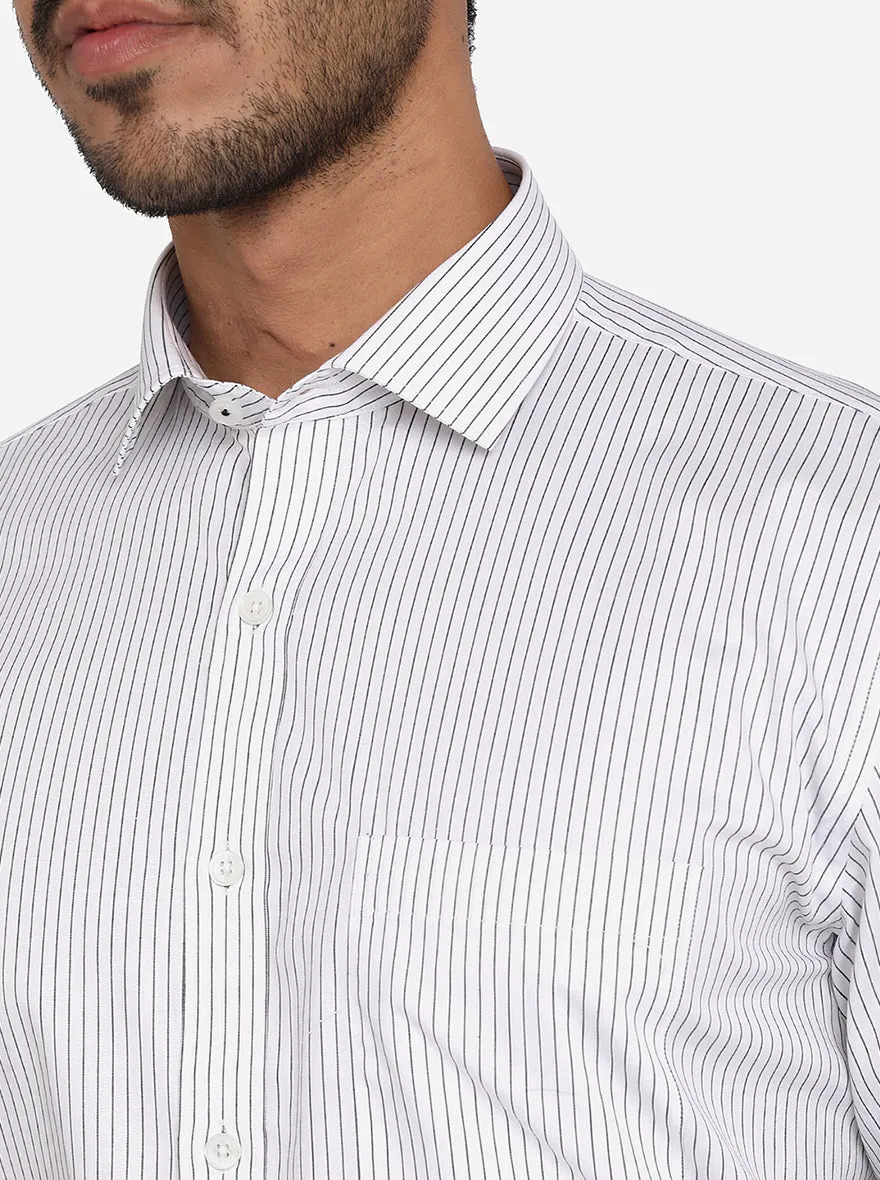 White & Black Striped Regular Fit Formal Shirt | JadeBlue