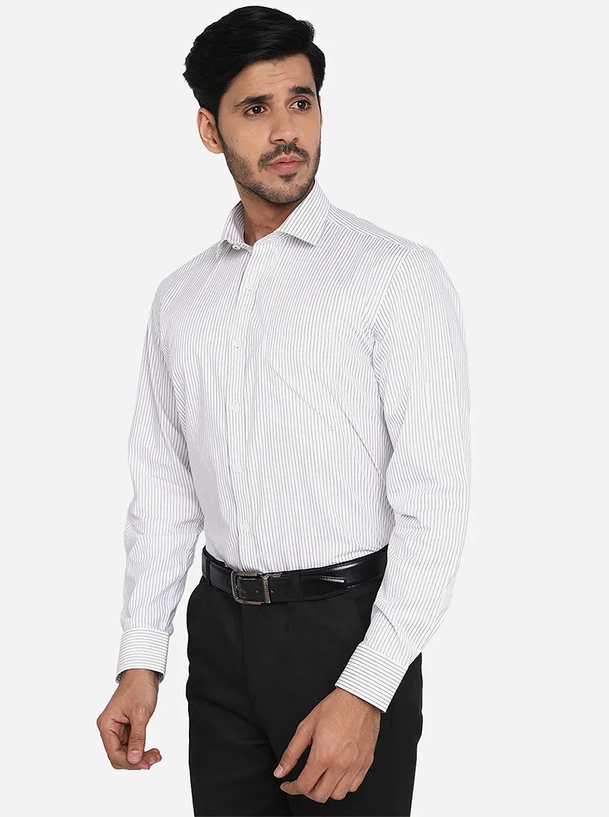 White & Black Striped Regular Fit Formal Shirt | JadeBlue