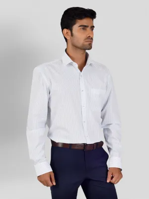 White & Blue Striped Regular Fit Formal Shirt | JadeBlue