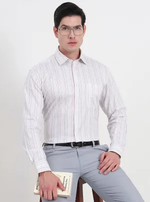White & Maroon Striped Regular Fit Formal Shirt | JadeBlue