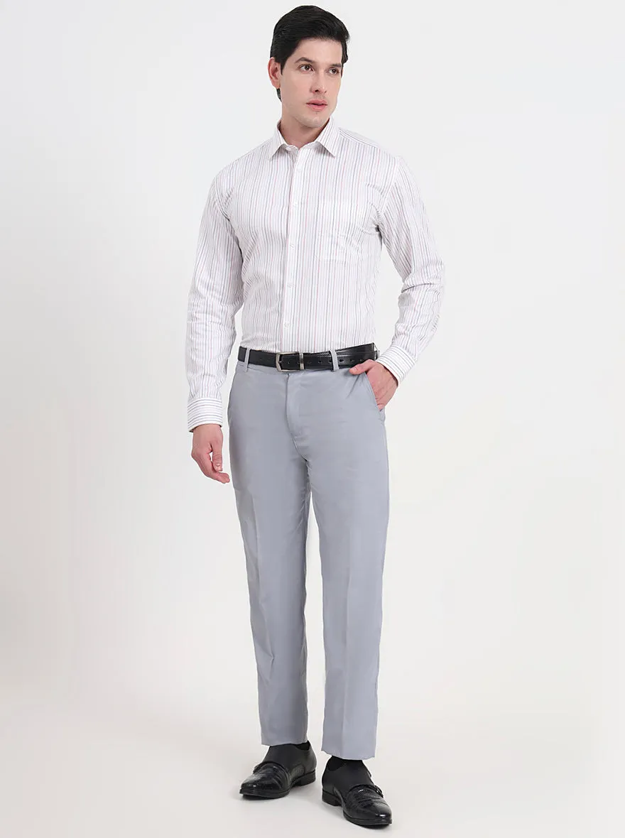 White & Maroon Striped Regular Fit Formal Shirt | JadeBlue