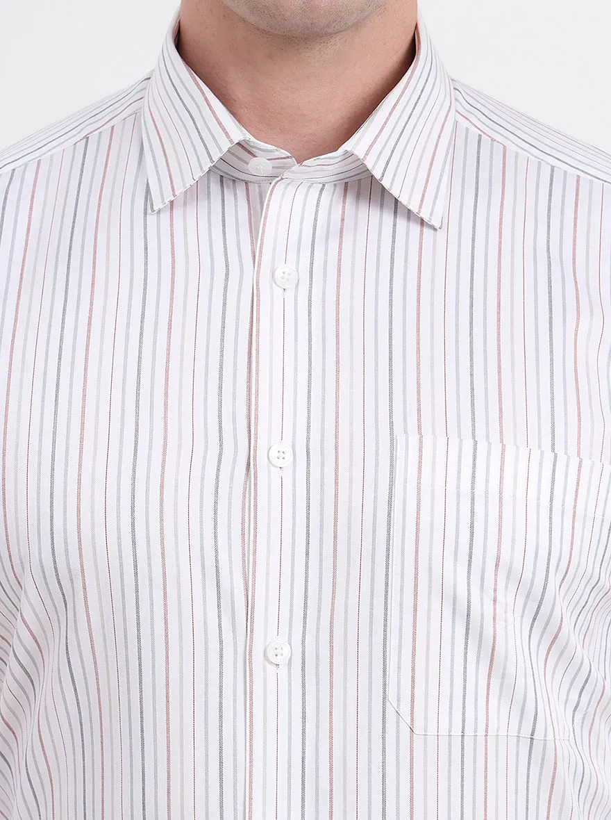 White & Maroon Striped Regular Fit Formal Shirt | JadeBlue