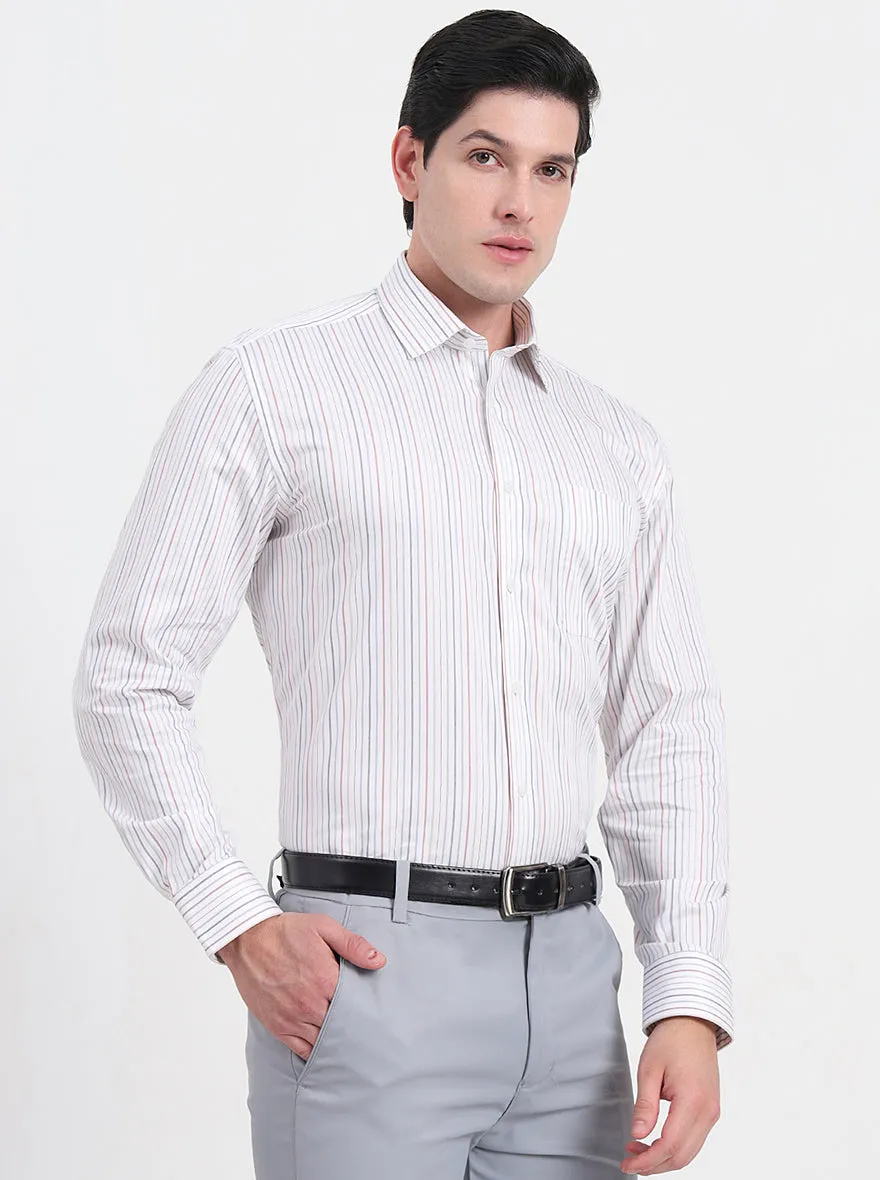 White & Maroon Striped Regular Fit Formal Shirt | JadeBlue