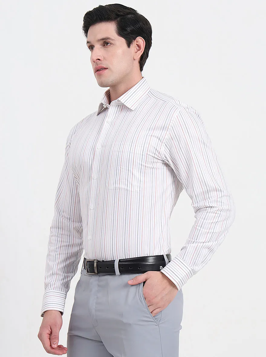 White & Maroon Striped Regular Fit Formal Shirt | JadeBlue