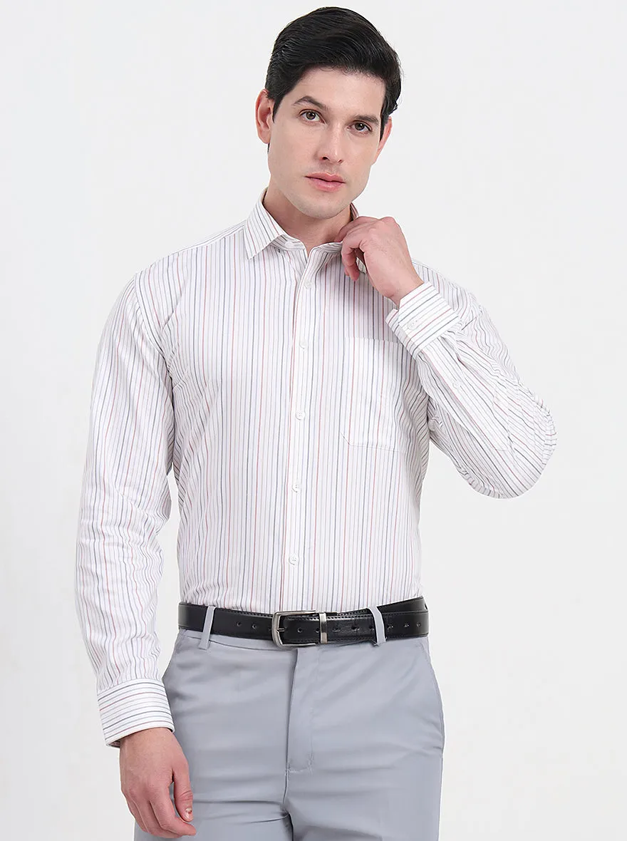 White & Maroon Striped Regular Fit Formal Shirt | JadeBlue