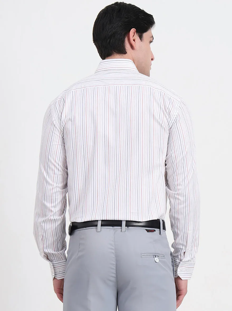 White & Maroon Striped Regular Fit Formal Shirt | JadeBlue