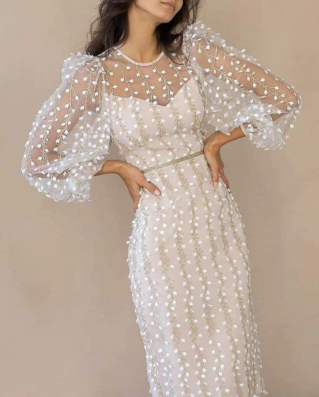 White Dress with Polka Dot Semi-Sheer Material