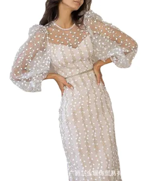 White Dress with Polka Dot Semi-Sheer Material