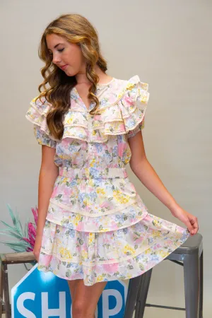 White Floral Ruffle Mini Dress UD2019
