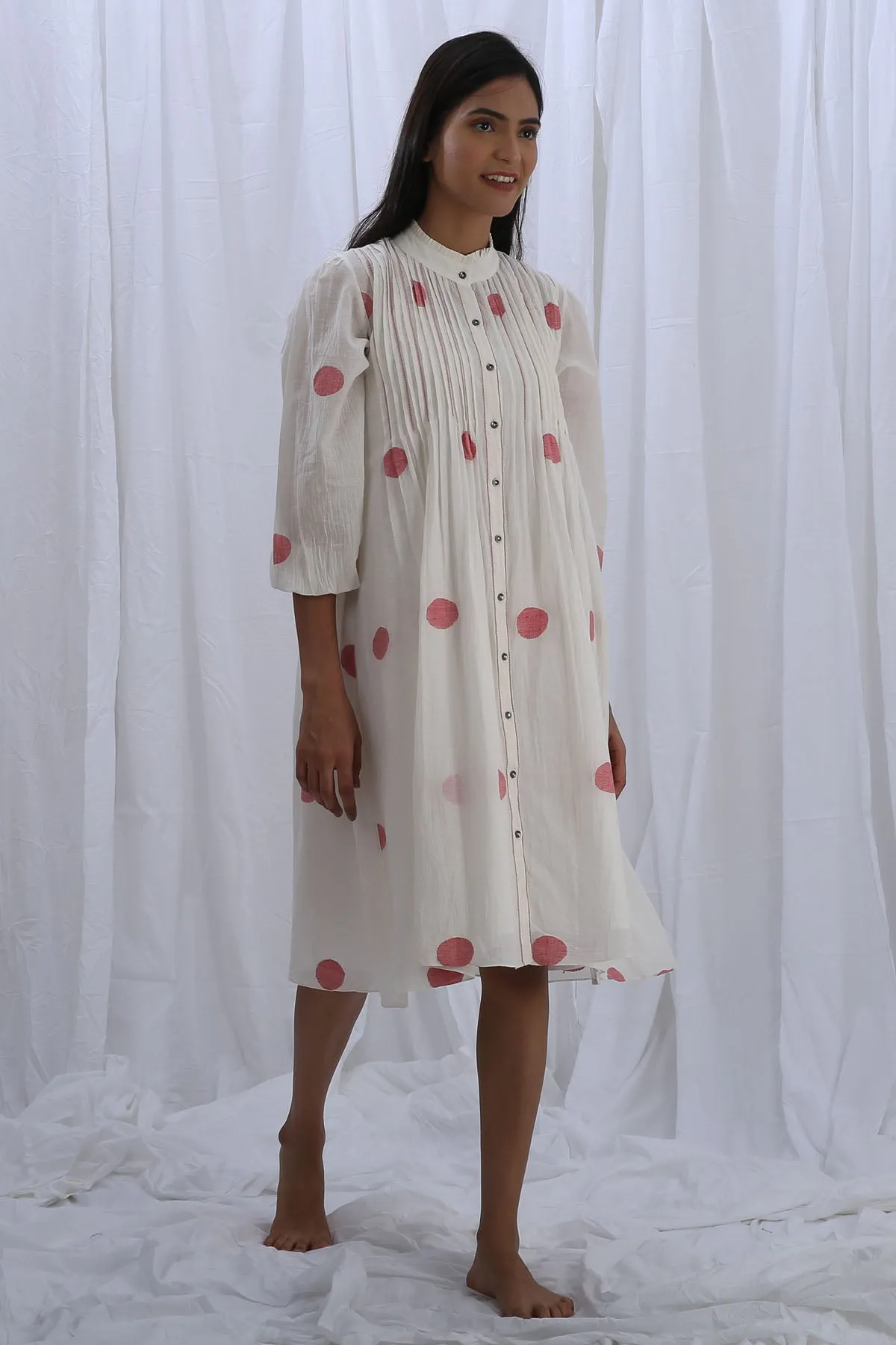White Pintuck Embroidered Dress