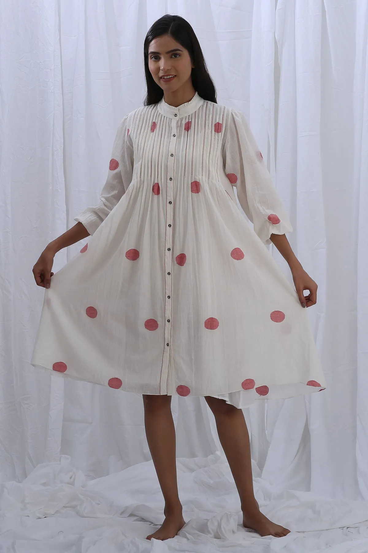 White Pintuck Embroidered Dress